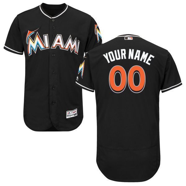 Men Miami Marlins Majestic Alternate Black Flex Base Authentic Collection Custom MLB Jersey